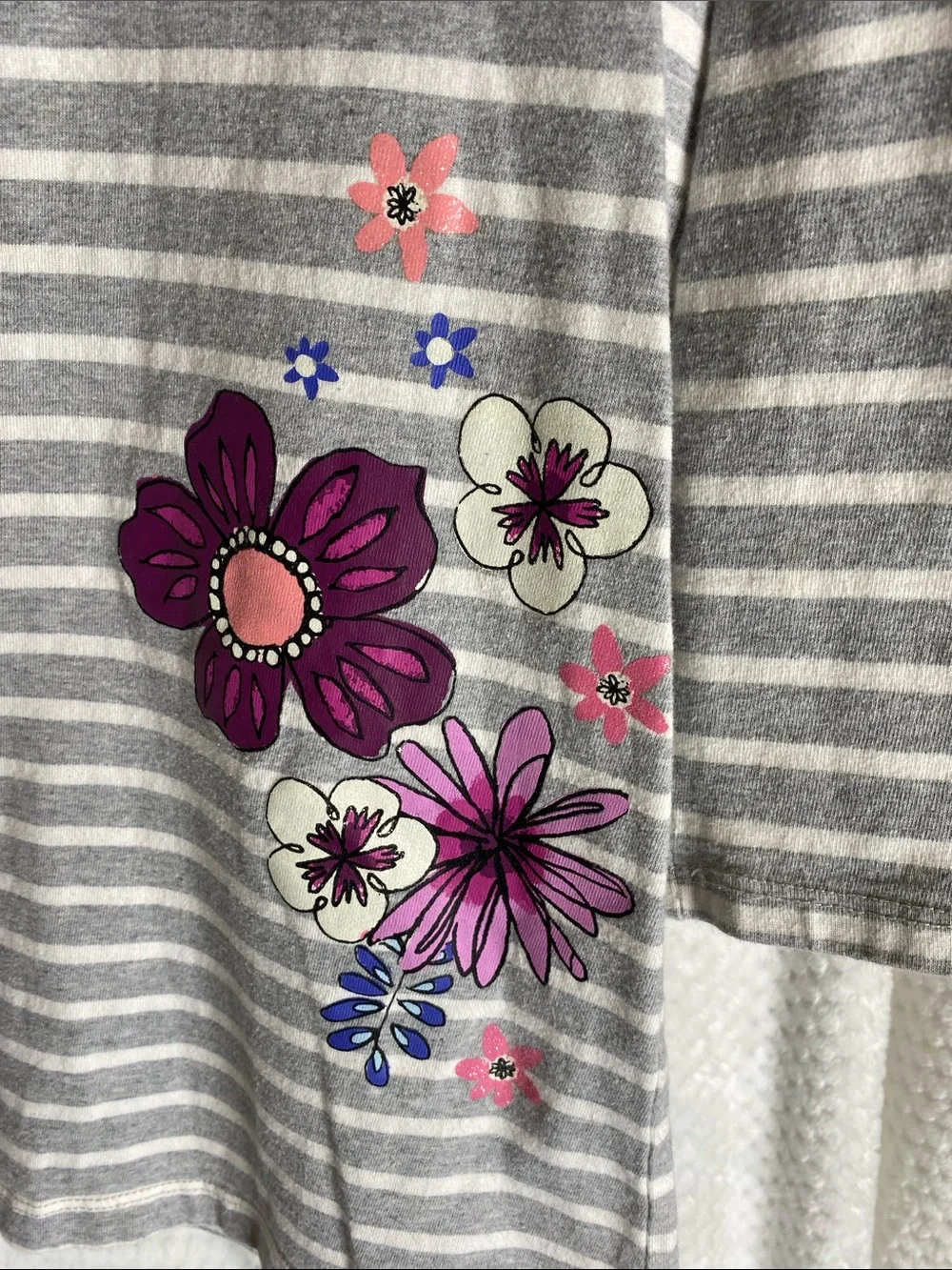 Gymboree Gray & Off White Striped Floral Long Sleeve Knit Dress